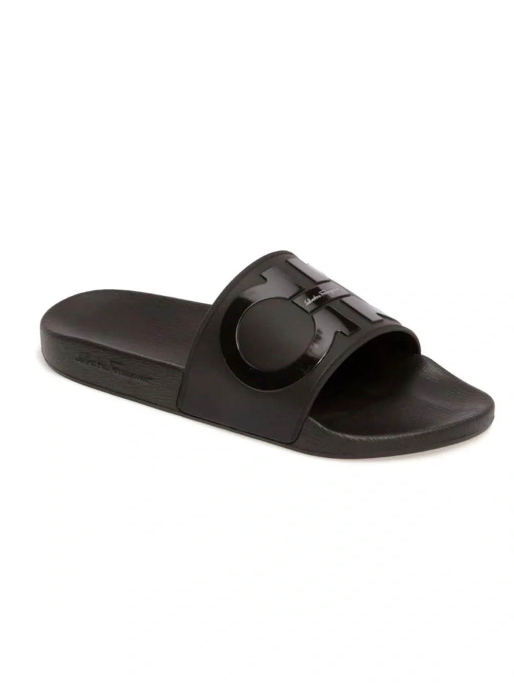 Salvatore Ferragamo Groove 2 Slide Sandals Black Gancini Logo NWT Men’s Size 7